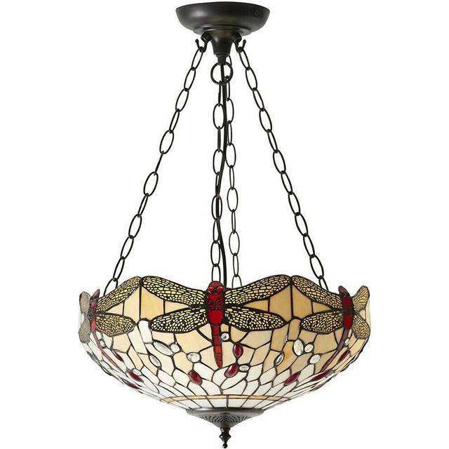 Tiffany Glass Hanging Ceiling Pendant Light Bronze & Dragonfly Lamp Shade i00105
