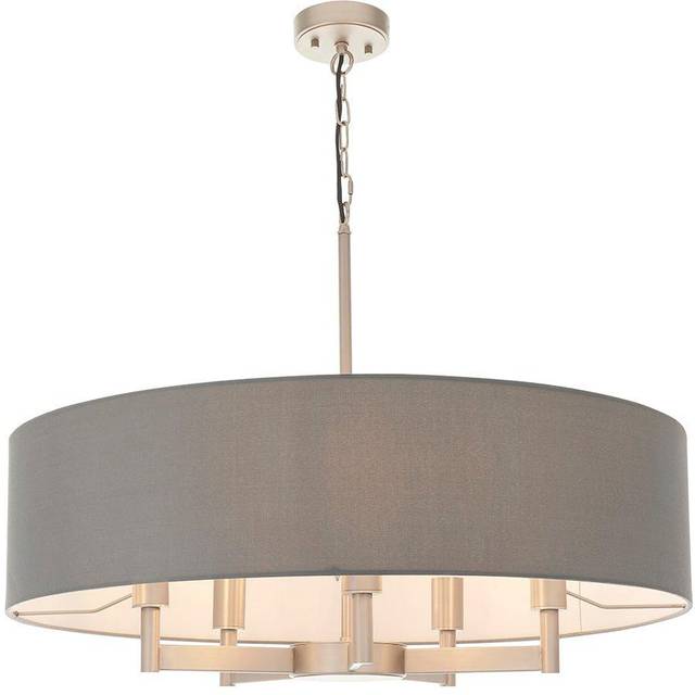 Matt Nickel Multi Arm Ceiling Pendant Light & Grey Shade 5 Bulb Hanging Fitting