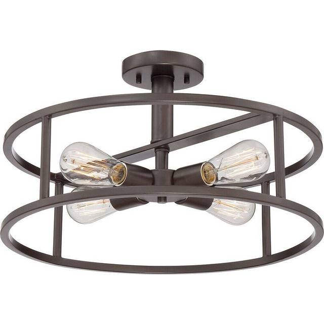 4 Bulb Semi Flush Light Open Black Metal Cage Exposed Western Bronze Led E27 60w