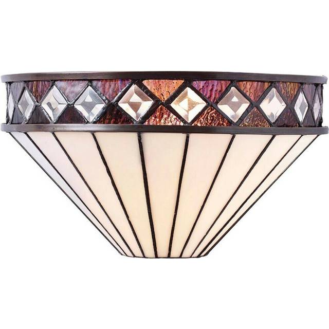 Tiffany Glass Wall Light Rich Cream & Diamond Trim Shade Interior Sconce i00247