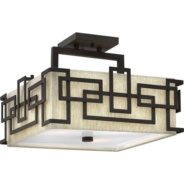 3 Bulb Semi Flush Light 1920's Style Glass Opaque Shades Bronze LED E27 100W