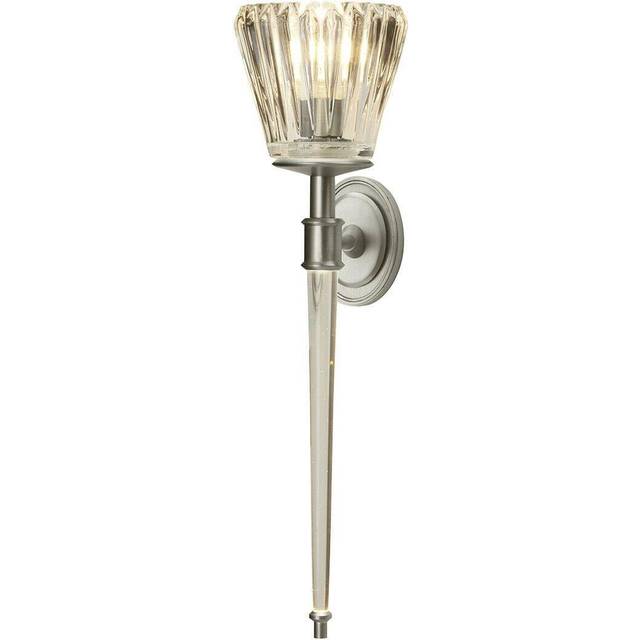 Twin Wall Light Sconce IP44 Ribbed Glass Integral LED Brushed Nickel G9 3.5W