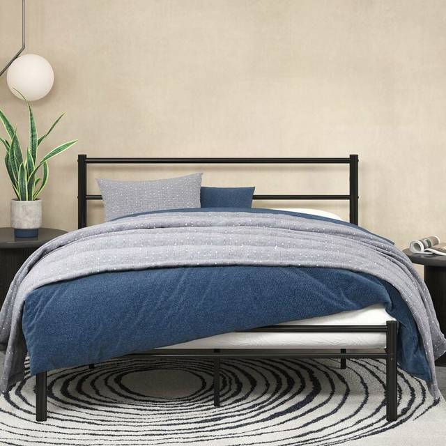 Zinus 27.94 cm Black Metal Platform Bed Frame with Headboard and Footboard/Premium Steel Slat Support/Mattress Foundation, Double