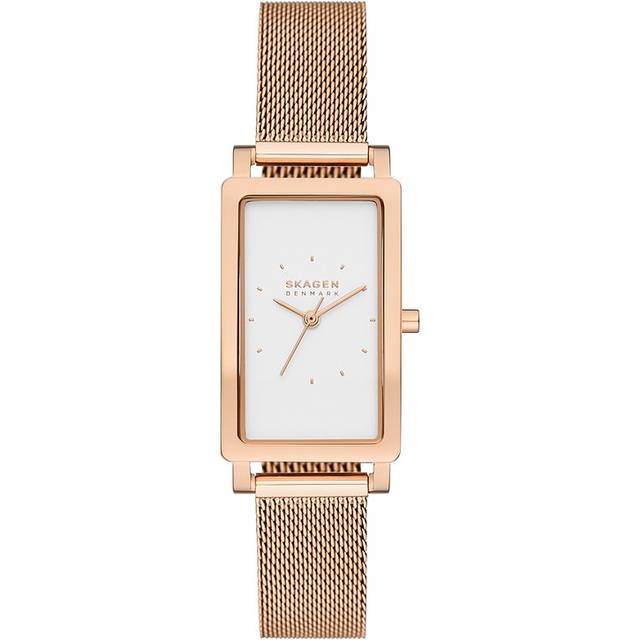 Skagen Hagen Damklocka, Kvartsverk med armband i rostfritt stål eller läder, Roséguldton och vitt