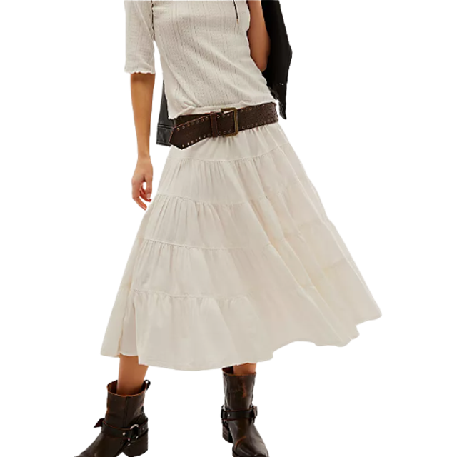 In Full Swing Midi Skirt in Ivory, Size: Large