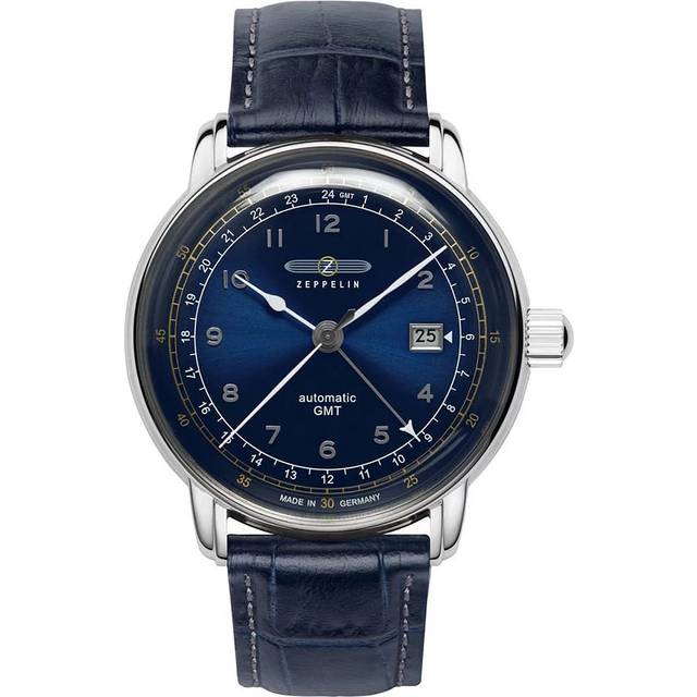 Zeppelin LZ126 Los Angeles GMT Leather Strap Blue Dial Automatic 76683 Men's Watch