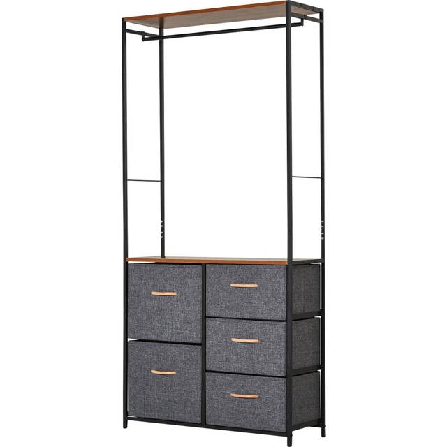 Indoor Freestanding 5 Drawer Hanging Rail Storage Organiser Metal Grey