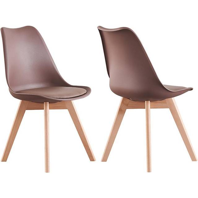Life Interiors Set Of 2 Lorenzo Plastic Dining Chairs With Faux Leather Padded Cushions For Lounge Office Dining Room Kitchen, Brown, Brown