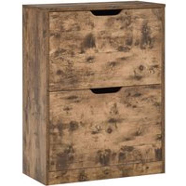 HOMCOM 2 Drawer Shoe Cabinet Industrial Shoe Cupboard w/ Flip Doors
