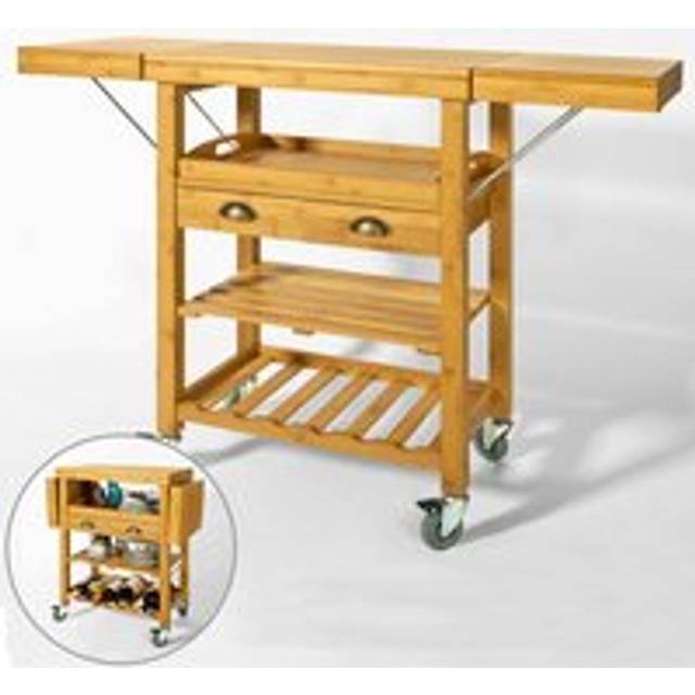 SoBuyÂ® FKW25-N, Extendable Bamboo Kitchen Storage Trolley with 2 Folding Hinged Side Boards