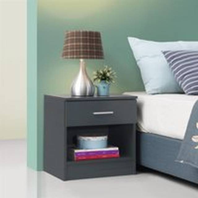 Rio Costa Bedside Cabinet Bedroom Furniture Nightstand Table 1 Drawer Dark Grey