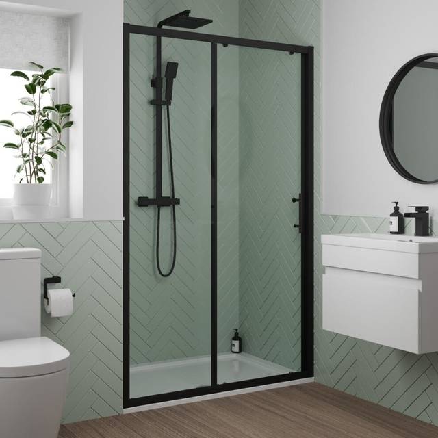Luxura Sliding Shower Door 1400mm - 6mm Black