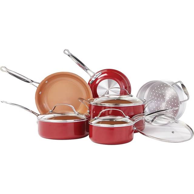 BulbHead Red Copper 10 PC Copper-Infused Ceramic Non-Stick Cookware Se