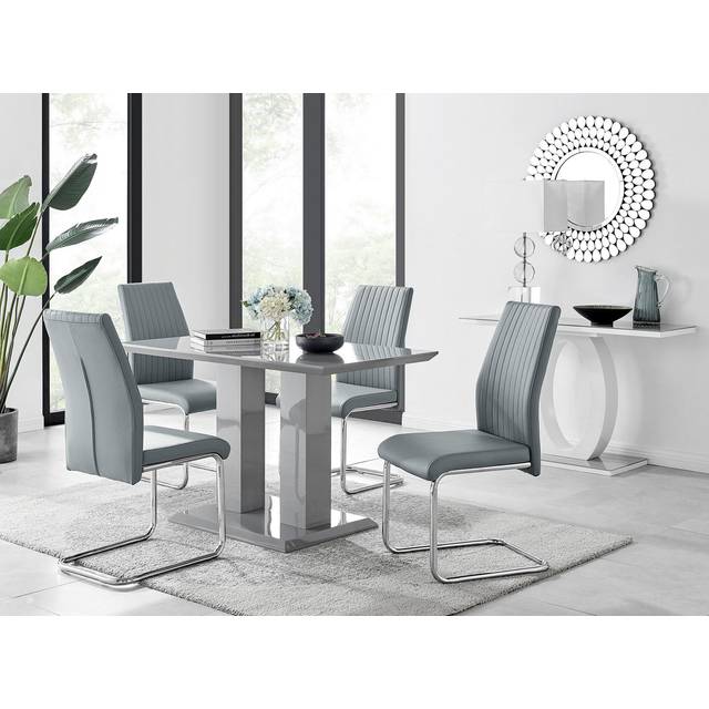 Imperia Modern Grey High Gloss Dining Table 4 Lorenzo Chrome Chairs Set - Grey