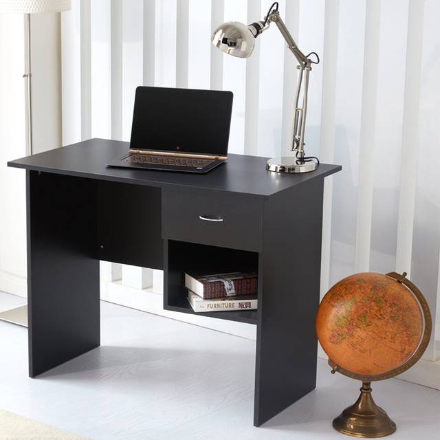 RayGar Computer Desk with Drawer and Open Storage Space for Home and Office - Black