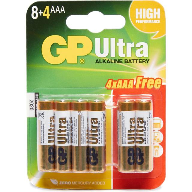 GP Ultra AAA Alkaline Batteries (8 + 4)