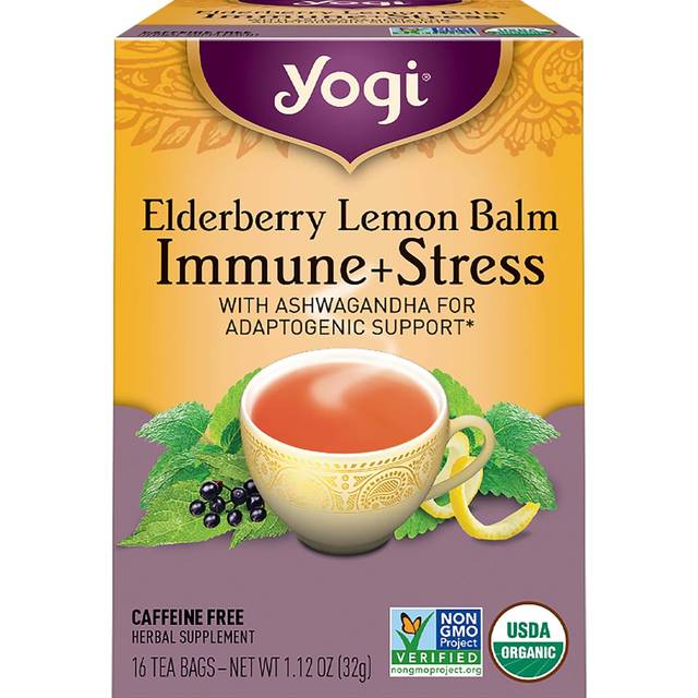 Yogi Tea Immune + Stress Organic Caffeine Free Elderberry Lemon Balm 16 Tea Bags