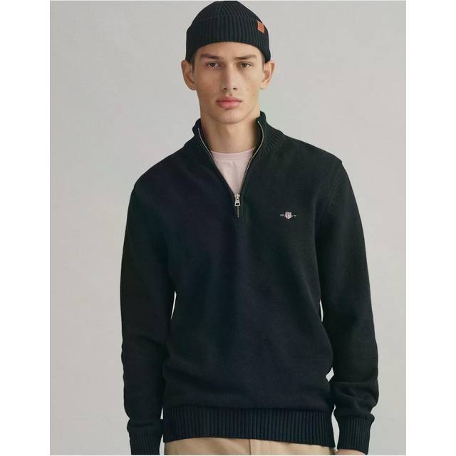 GANT Casual bomull halvdragkedja tröja för män, svart, standard, svart, 4XL