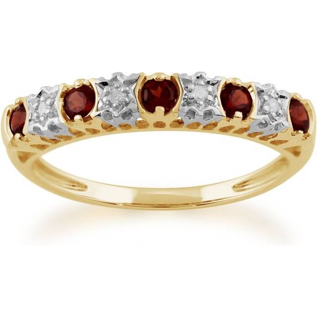 Classic Round Garnet & Diamond Half Eternity Ring in 9ct Yellow Gold