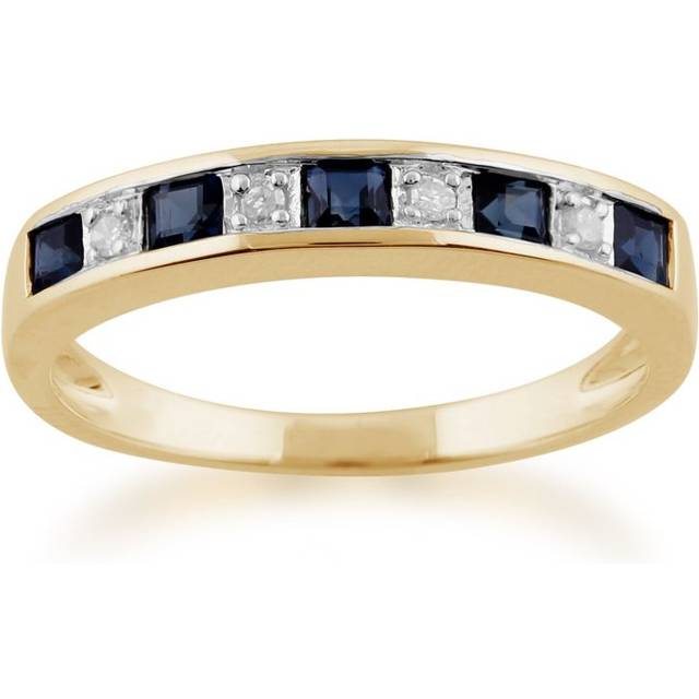Classic Square Sapphire & Diamond Half Eternity Ring in Yellow 9ct Gold