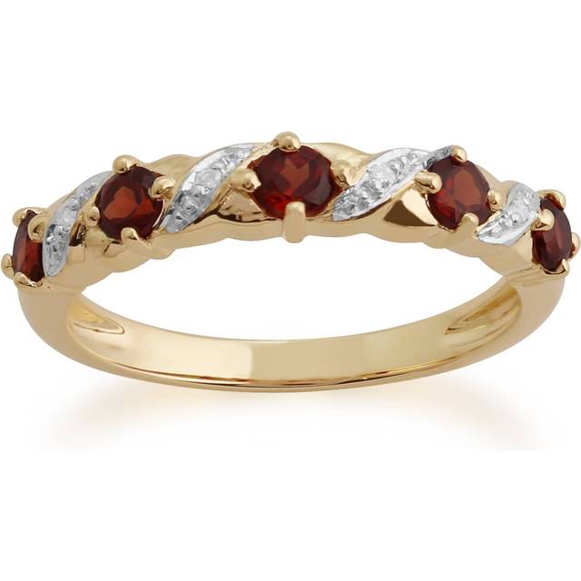 Classic Round Garnet & Diamond Half Eternity Ring in 9ct Yellow Gold