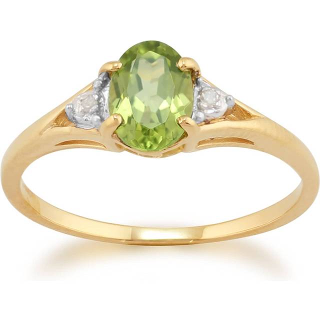 Classic Oval Peridot & Diamond Ring in 9ct Yellow Gold