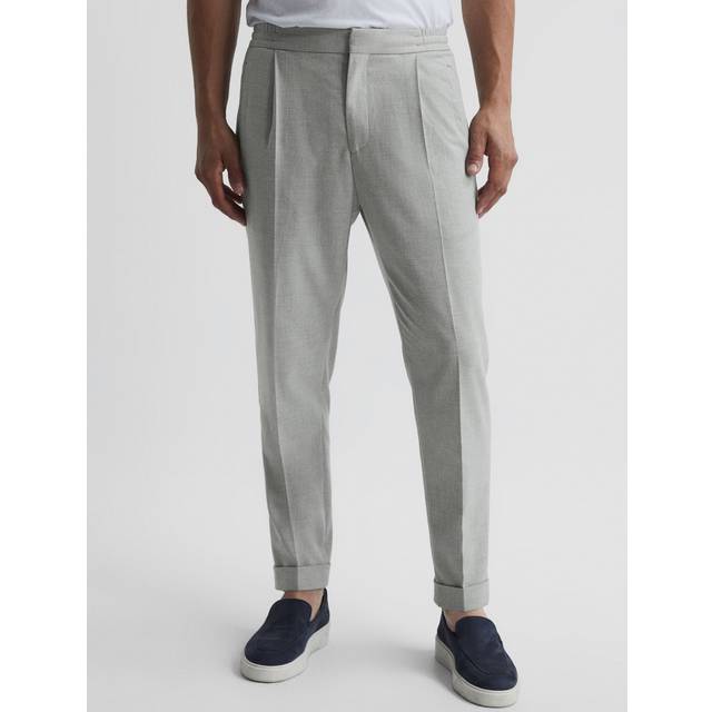Reiss Mens Soft Grey Brighton Pleated Slim-fit Tapered Stretch-woven Trousers 34 - SOFT GREY