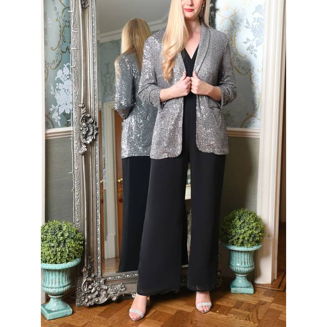 Silver Sequin Blazer With Pockets - 12