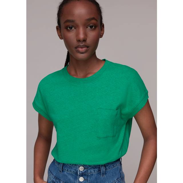 Whistles Womens Green Ember Patch-pocket Cotton and Linen T-shirt M - GREEN