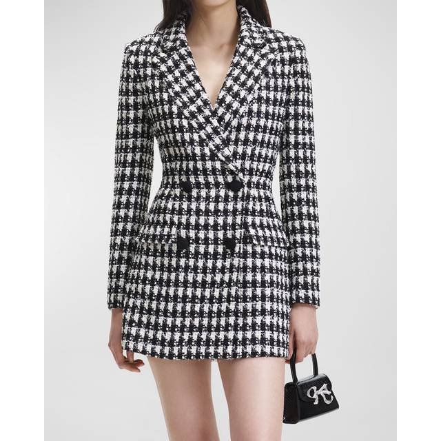 SELF PORTRAIT Houndstooth Boucle Blazer Dress - Black
