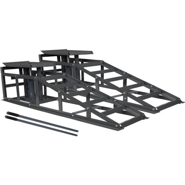 Switzer - Metal Vehicle Car Ramp Lift With 2 Ton Hydraulic Jack 1 Pair Height Adjustable Garage Heavy Duty Grey New