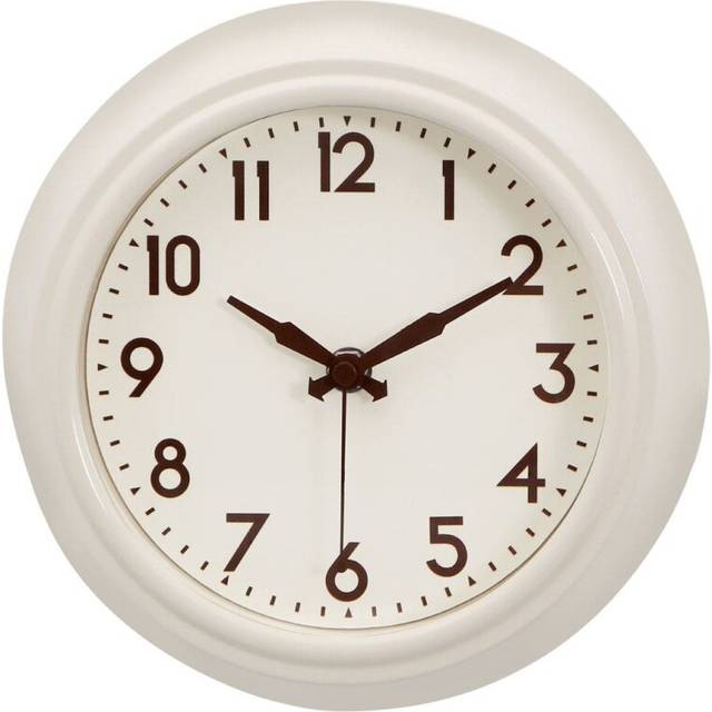 Premier Housewares - Wall Clock Cream Finish Frame With Brown Numbers Clocks For Living Room / Bedroom / Contemporary Style Round Shaped Design Metal