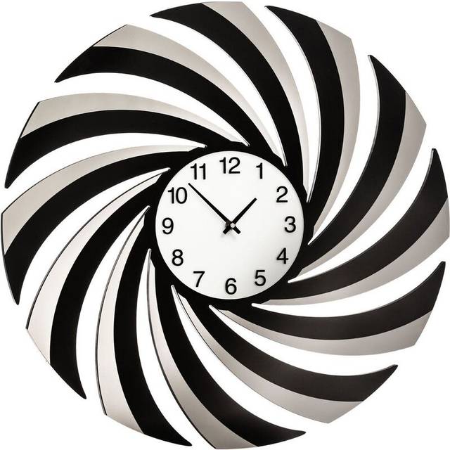 Premier Housewares - Wall Clock Black Mirrored Clocks For Living Room / Bedroom / Contemporary Curved Swirl Design mdf Clocks 5 x 60 x 60