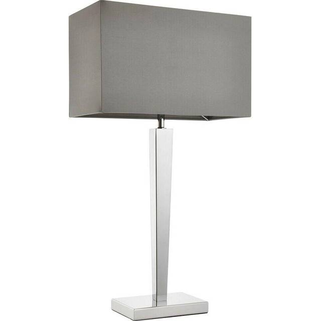 Rectangular Table Lamp Light Modern Chrome & Grey Shade Sleek Metal Sideboard