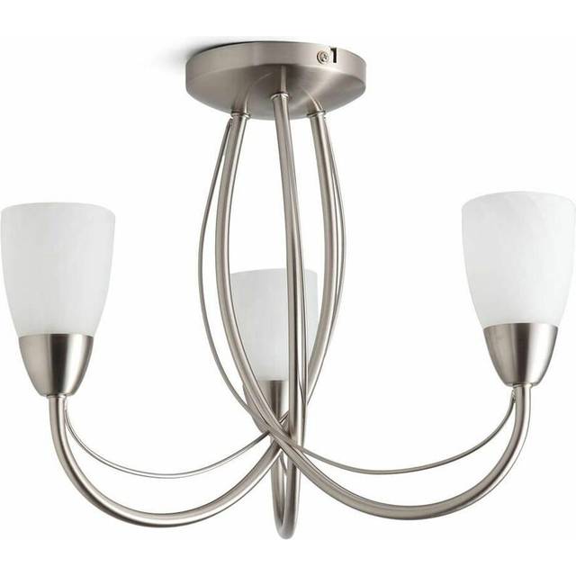 Litecraft Madrid 3 Arm Flush Ceiling Light With Frosted Shades Nickel