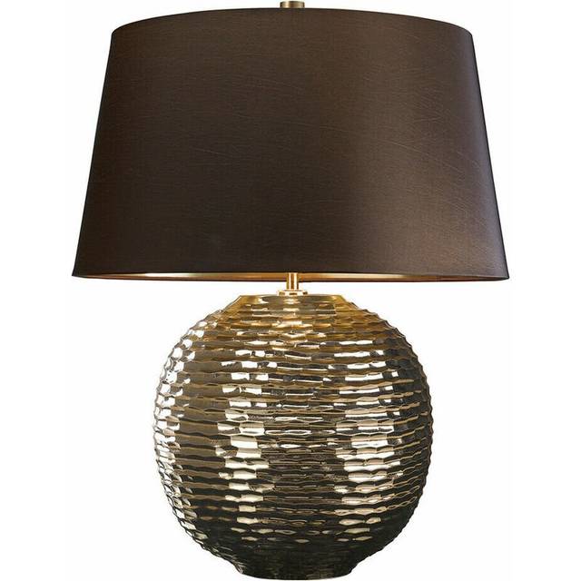 Table Lamp Textured Gold Glaze Brown Faux Silk Shade Finial Gold LED E27 60W
