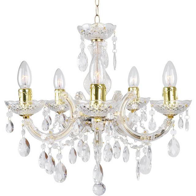 Litecraft Marie Therese Chandelier Light Crystal Effect 5 Arm - Brass