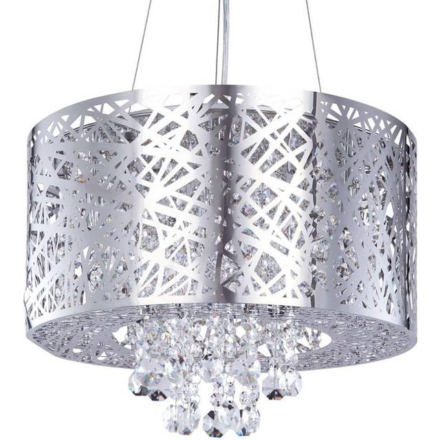Litecraft Ashley Pendant 6 Light With Crystal Effect Drum Shade Chrome