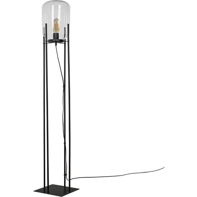 Minisun - Dawlish Industrial Style Matt Black Linear Base Standing Floor Lamp with Clear Glass Shade