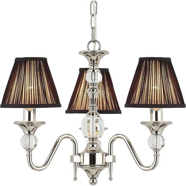 Diana Ceiling Pendant Chandelier Bright Nickel & Black Pleat Shade 3 Lamp Light