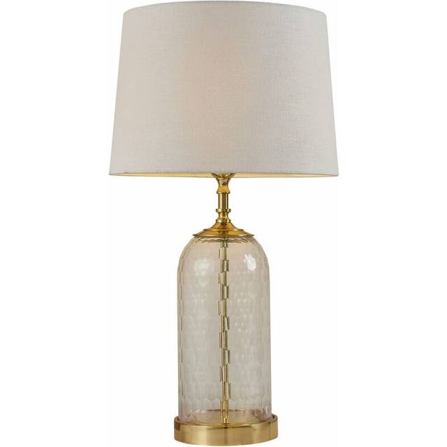 Table Lamp Solid Brass & Natural Linen 60W E27 Bedside Light Base & Shade