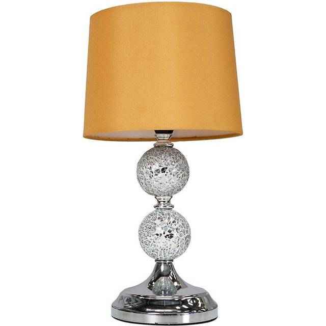 Minisun - Harmony Modern Decorative Chrome and Mosaic Crackle Glass Table Lamp with Mustard Shade
