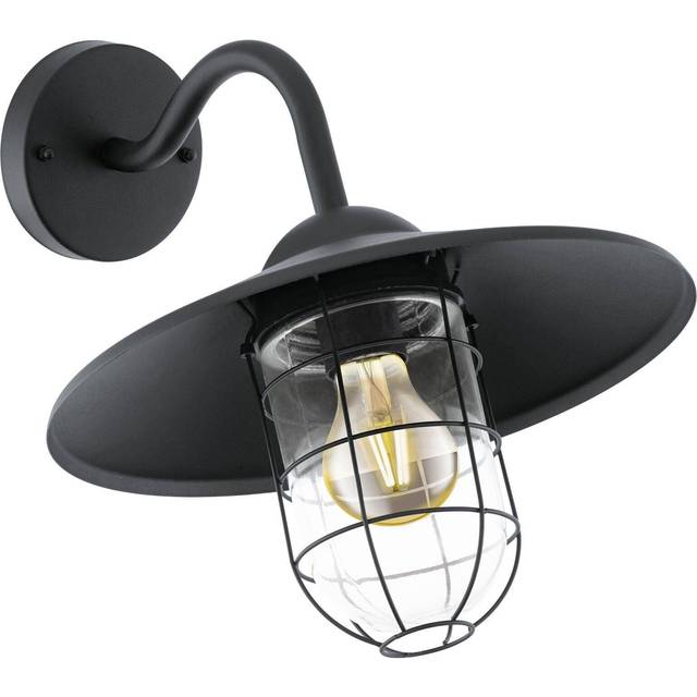 IP44 Outdoor Wall Light Black Cage Fisherman Shade 1 x 60W E27 Bulb Porch Lamp