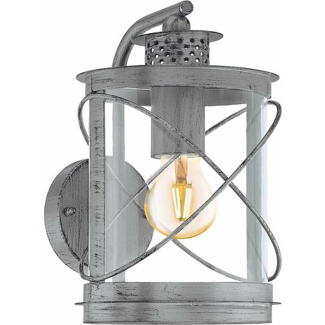 IP44 Outdoor Wall Light Antique Silver & Glass Loop Lantern 1 x 60W E27 Bulb