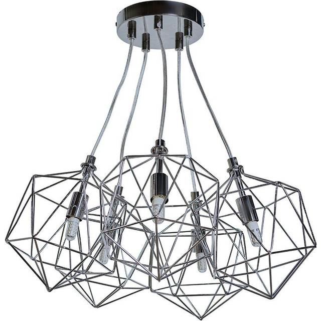 Minisun - Jerome Industrial 5 Way Geometric Chrome Wire Basket Cage Ceiling Pendant Light Fitting
