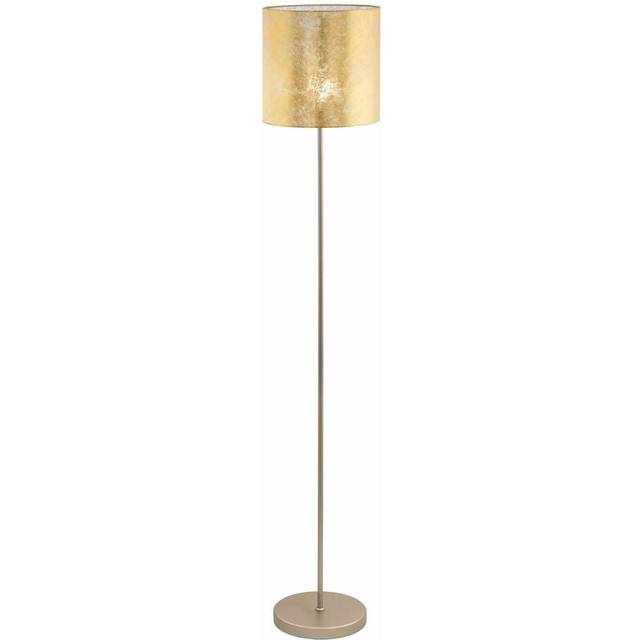 Floor Lamp Light Champagne Base Slim Stem Shade Gold Fabric Bulb E27 1x60W