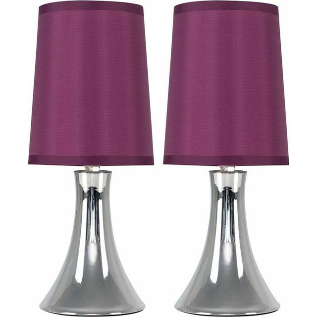 Pair of Silver Table Lamps Touch On/Off - One Size