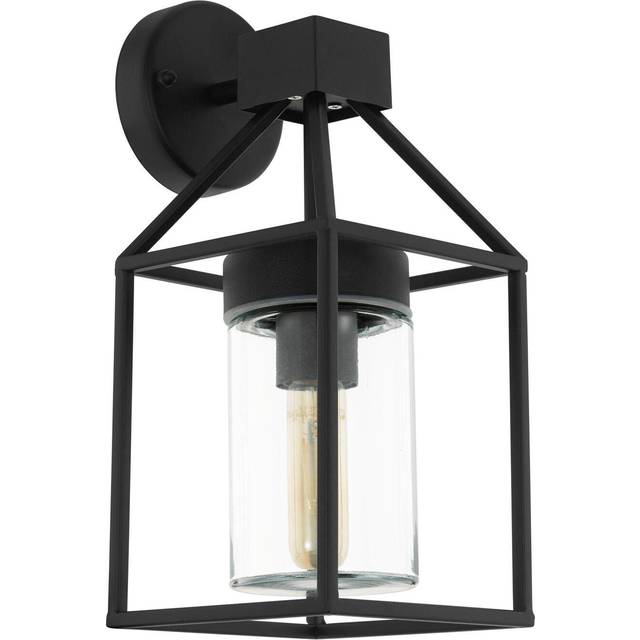 IP44 Outdoor Wall Light Black & Square Glass shade 1x 60W E27 Bulb Porch Lamp
