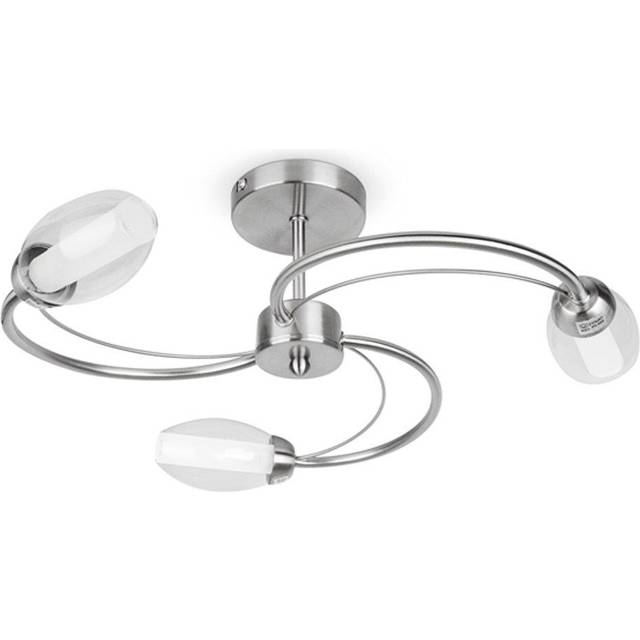 Minisun - Caprice Modern 3 Way Brushed Chrome and Glass Swirl Design Flush Ceiling Light