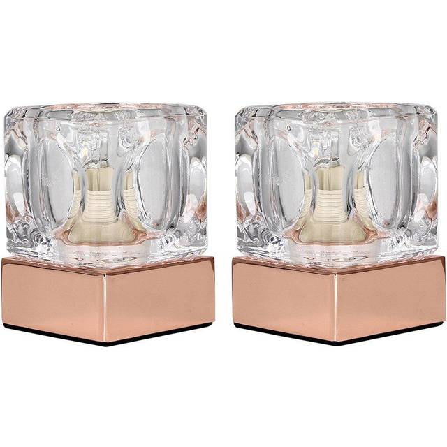 Minisun - Ritz Pair of Modern Glass Ice Cube Touch Table Lamps with Copper Base